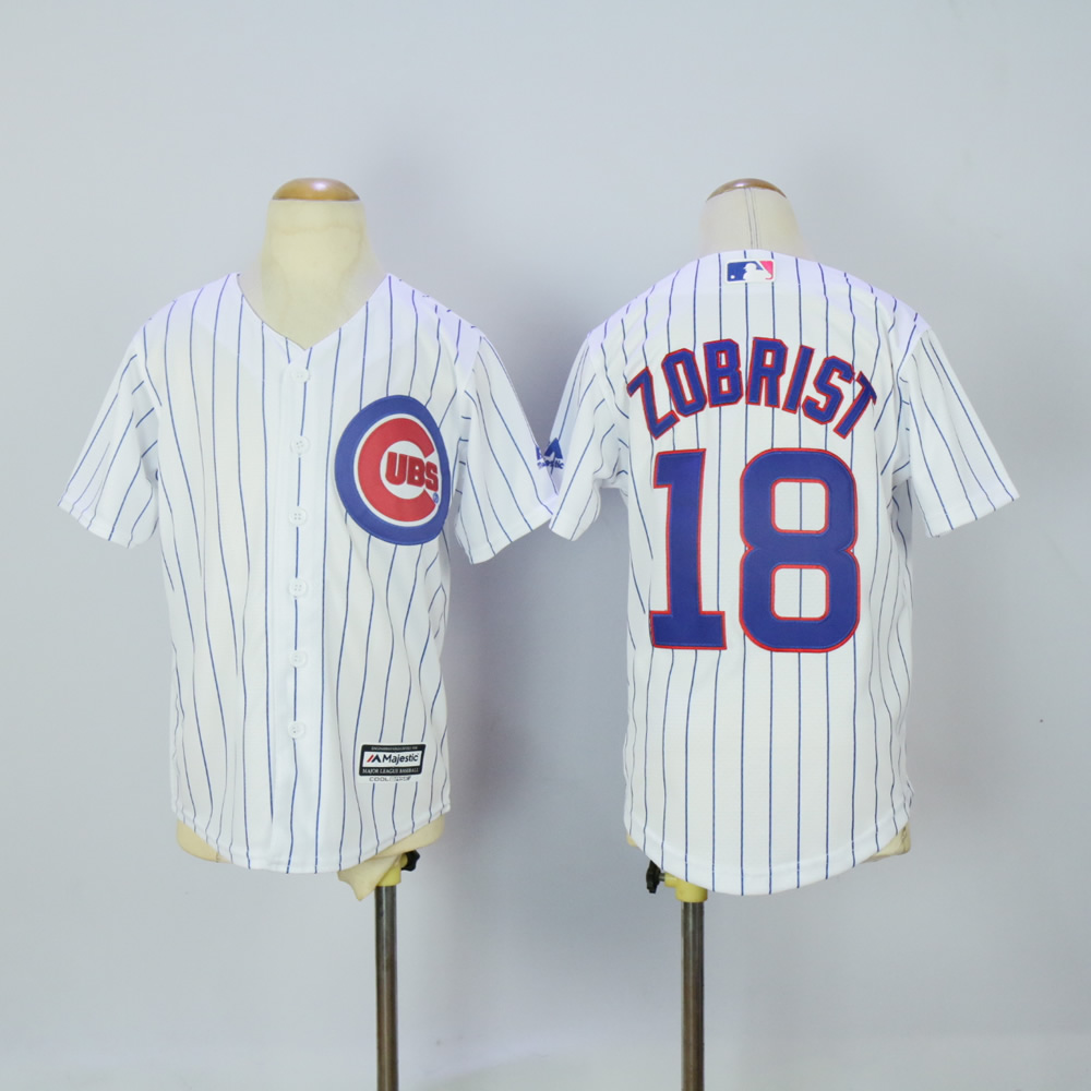 Youth Chicago Cubs 18 Zobrist White MLB Jerseys